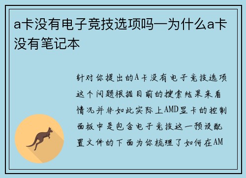 a卡没有电子竞技选项吗—为什么a卡没有笔记本